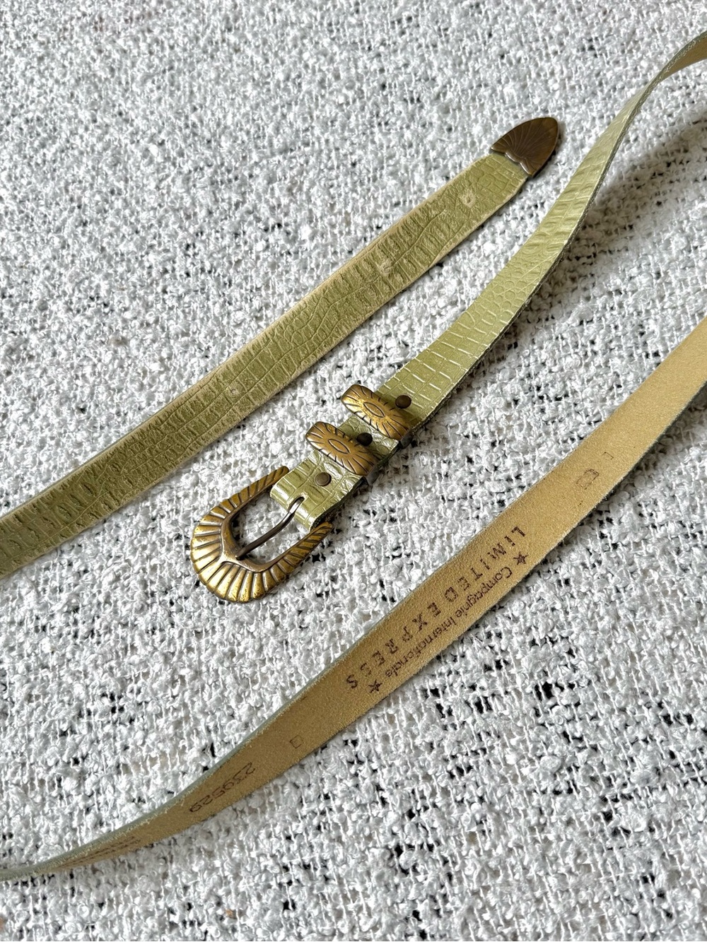 Gold Croc-Embossed Skinny Belt Western Boho Size L